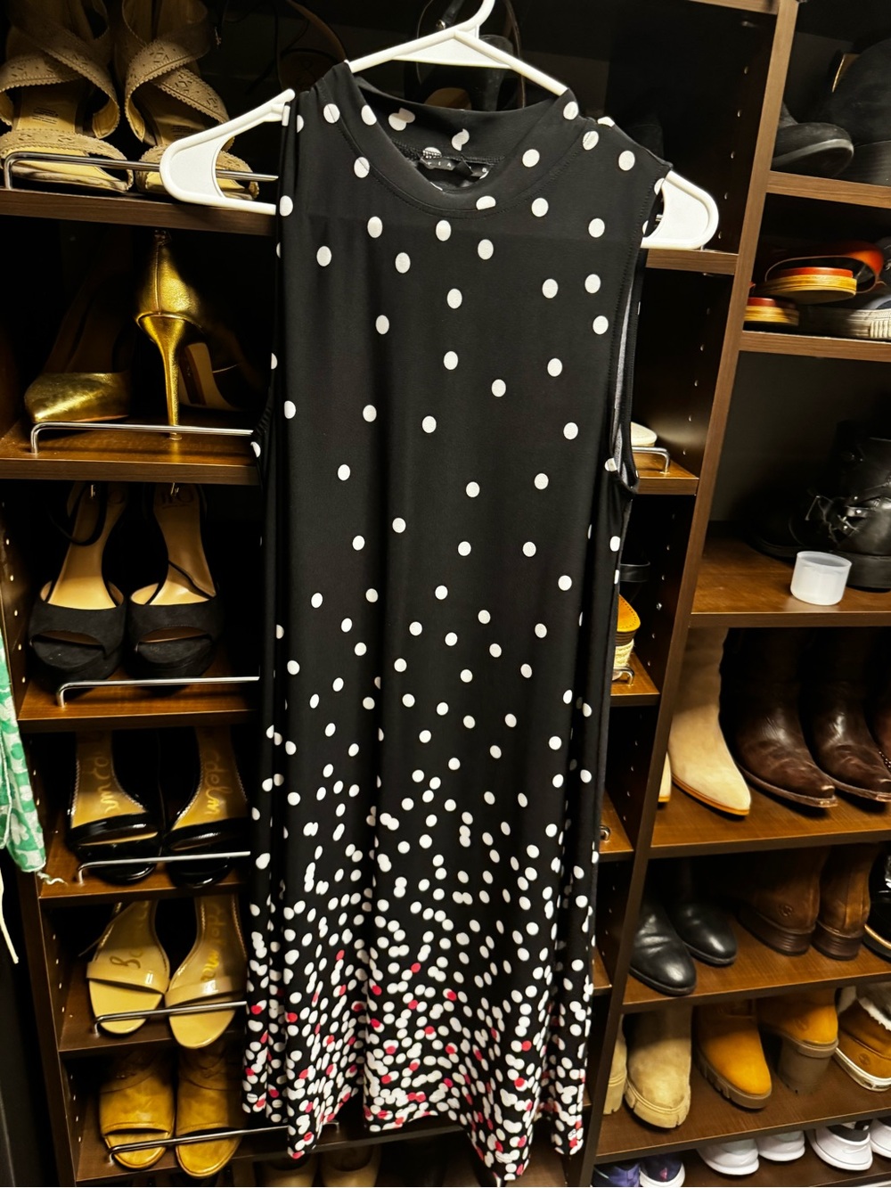 Tiana B. Black Sleeveless Polka Dot A-Line Dress with Pink Accent